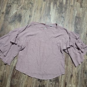 Wishlist Apparel Womens Blouse Mauve Ruffle Sleeves Large Keyhole